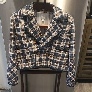 Joie Blue and White Plaid Blazer